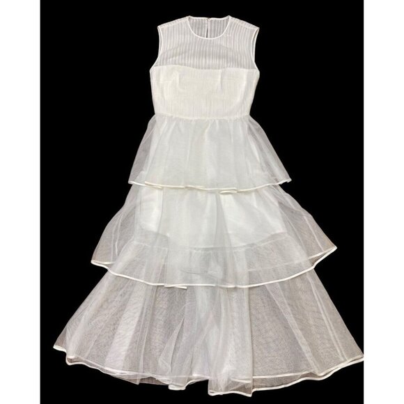 Jonathan Simkhai Sz 0 Dress Tulle Midi Tiered bridal White Designer Luxury - Picture 3 of 11
